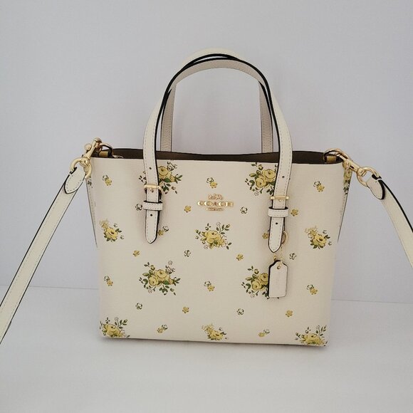 Coach CAL44 Leather Floral Print Mollie 25 Satchel Crossbody Handbag Chalk Multi